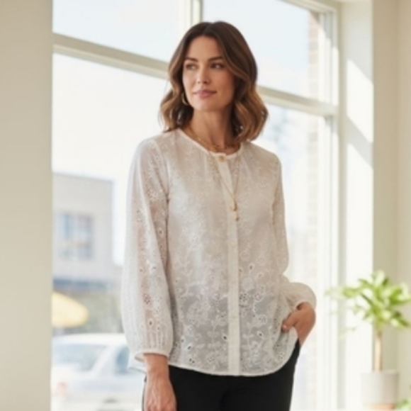 Zara Tops - Zara- Elegant White Embroidered Women's Top